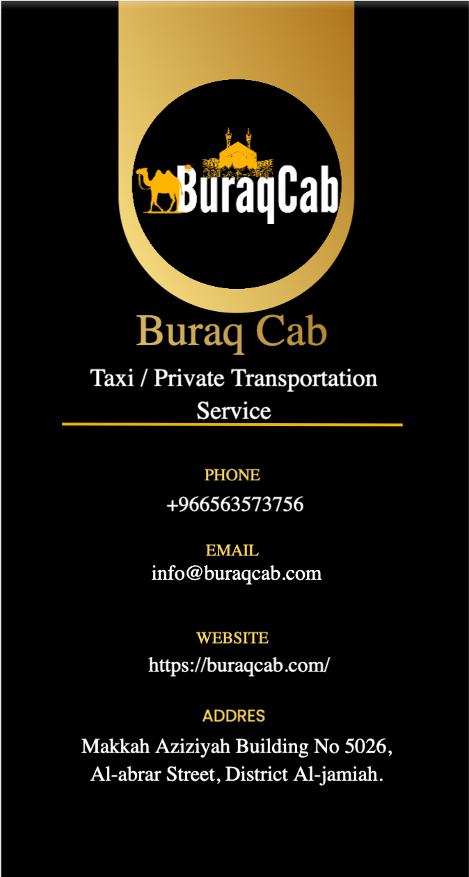 Buraq Cab's business card